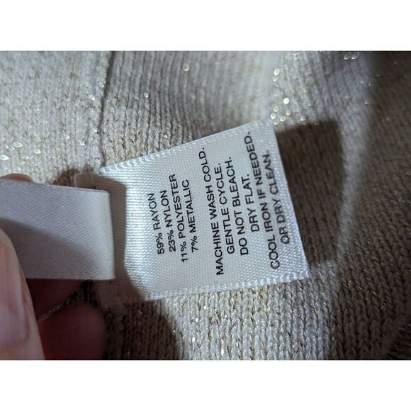 WHBM Women's Metallic Gold Shimmer Sweetheart Neck 3/4 Sleeve Knit Top Size XS - Picture 5 of 5